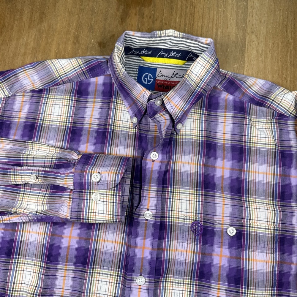 Wrangler George Strait Cowboy‎ Cut Long Sleeve Button-Up Mens M Purple Plaid